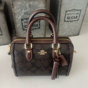 Coach Dark Brown Signature Mini Rowan